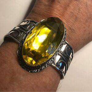Citrine Stamped 925 Sterling Silver Cuff Bracelet